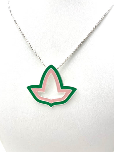 Pink and Green™ Enamel Open Ivy Leaf Necklace - Large
