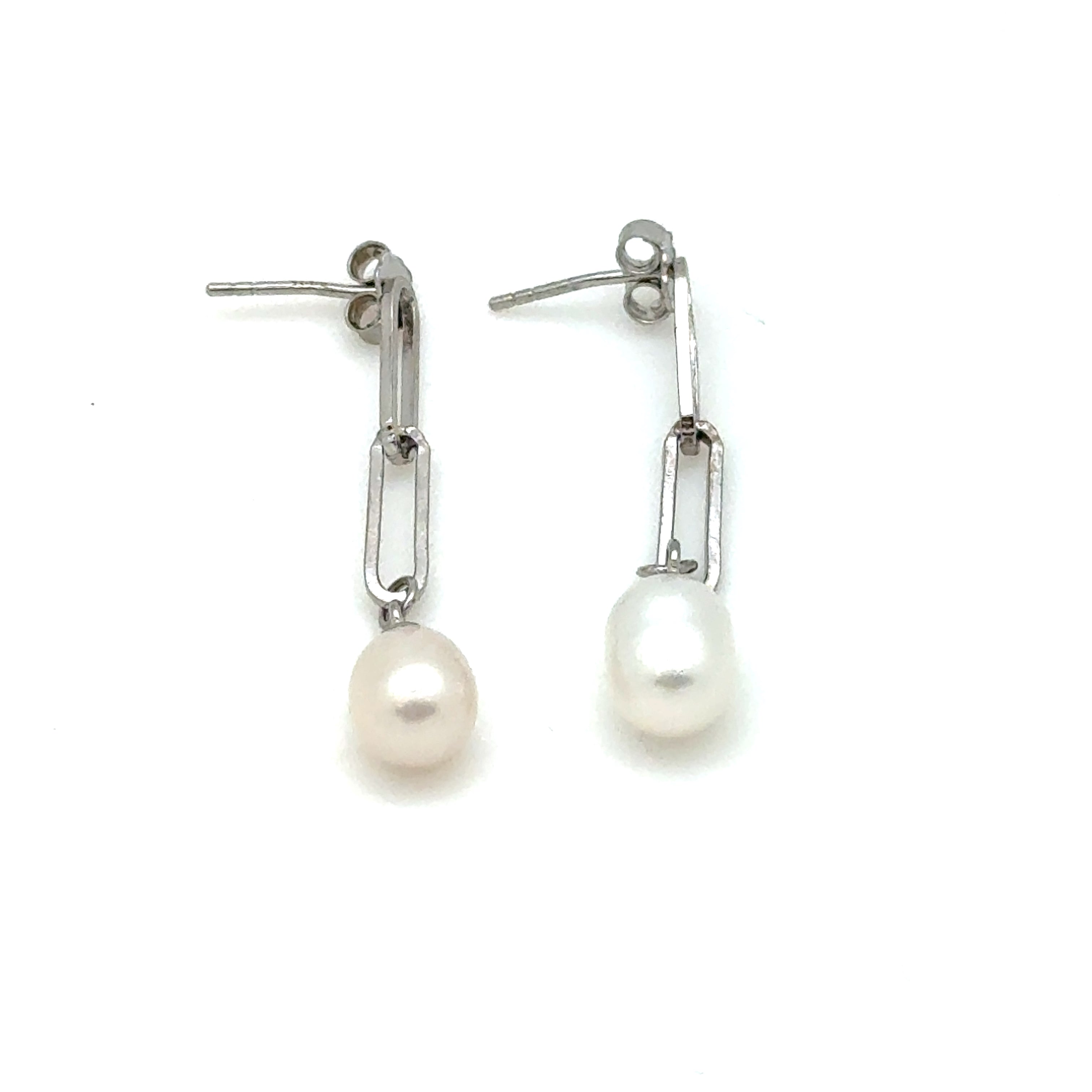 Paperclip Freshwater Pearl Earrings -Sterling Silver
