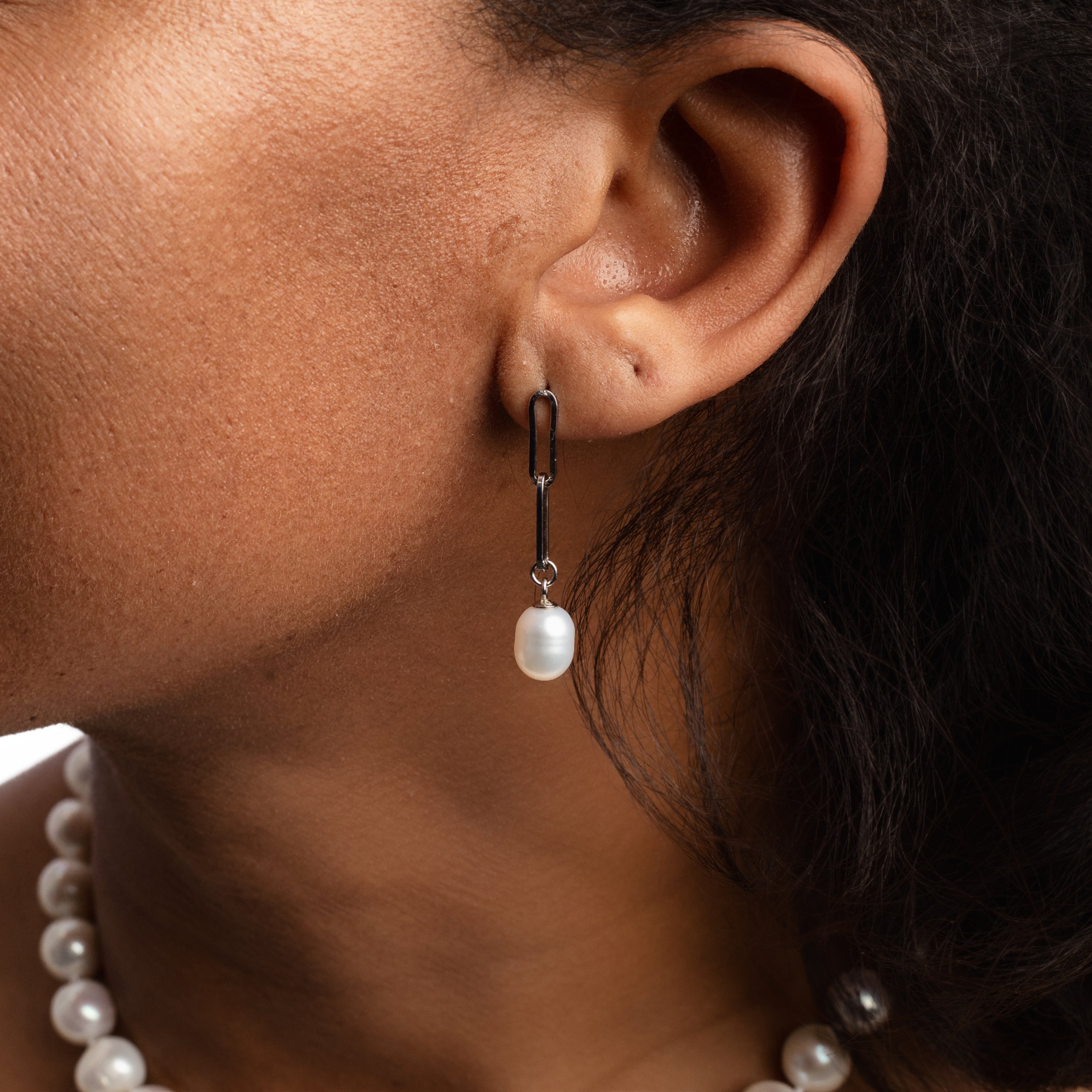 Paperclip Freshwater Pearl Earrings -Sterling Silver