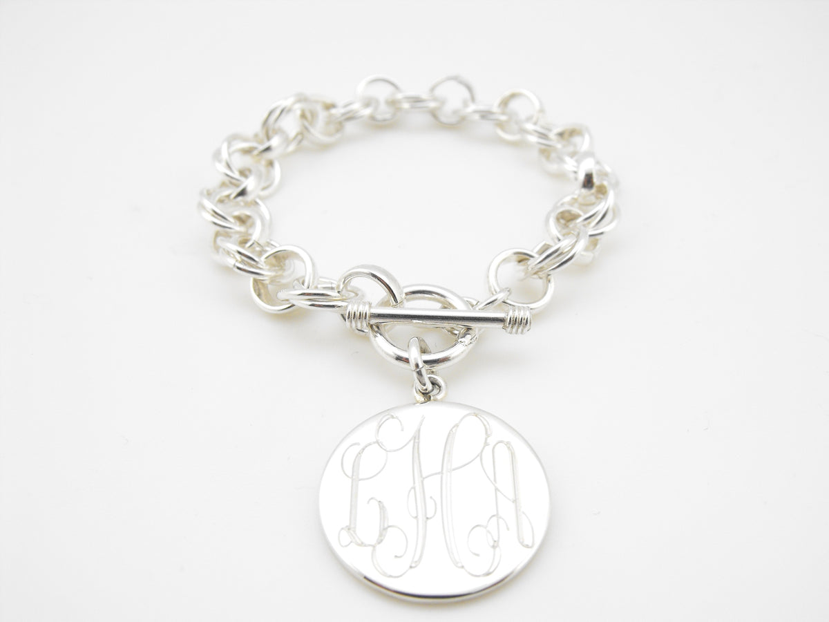 Sterling Silver Monogram Charm Bracelet with Monogram Charm