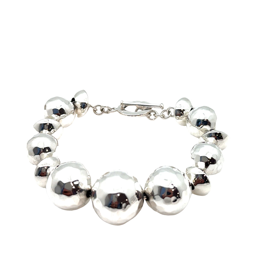 NEW! Sterling Silver Graduated Hammered Beaded Bracelet