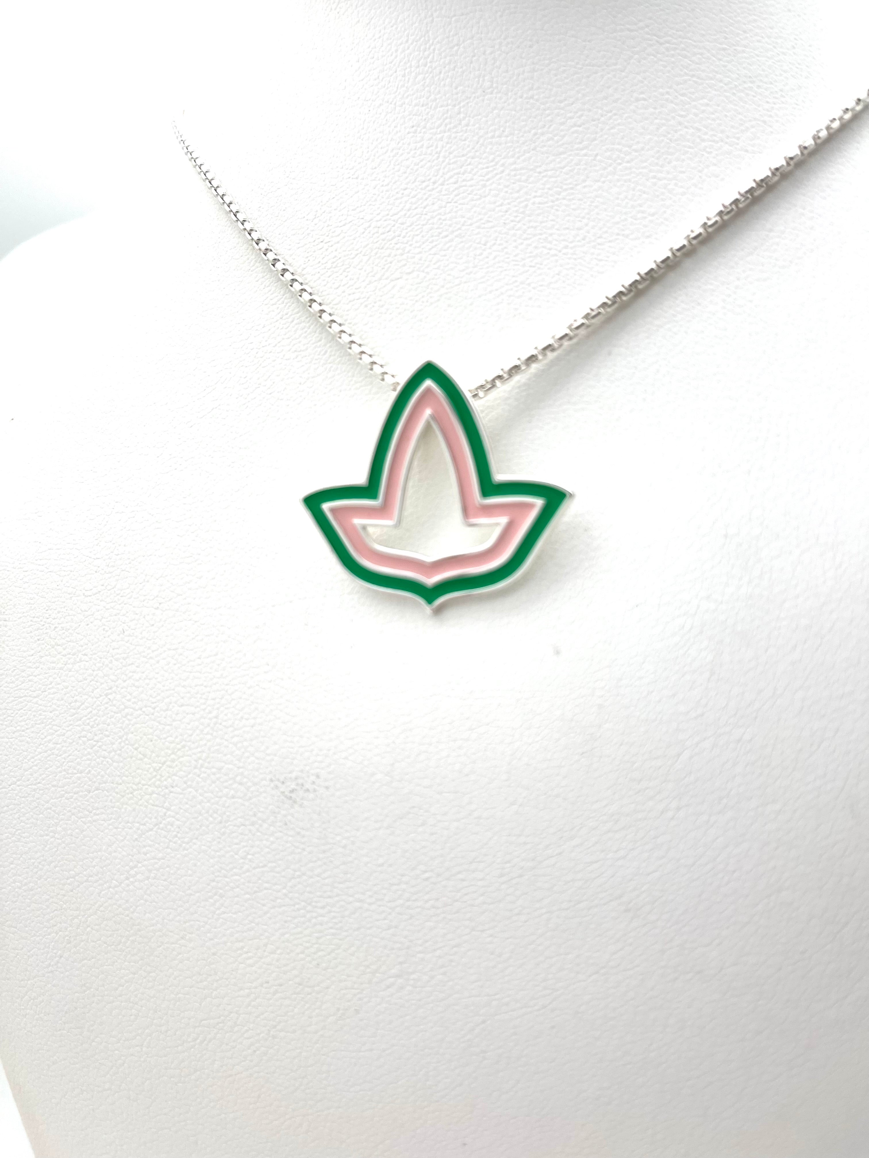 Pink and Green™ Enamel Open Ivy Leaf Necklace - Medium