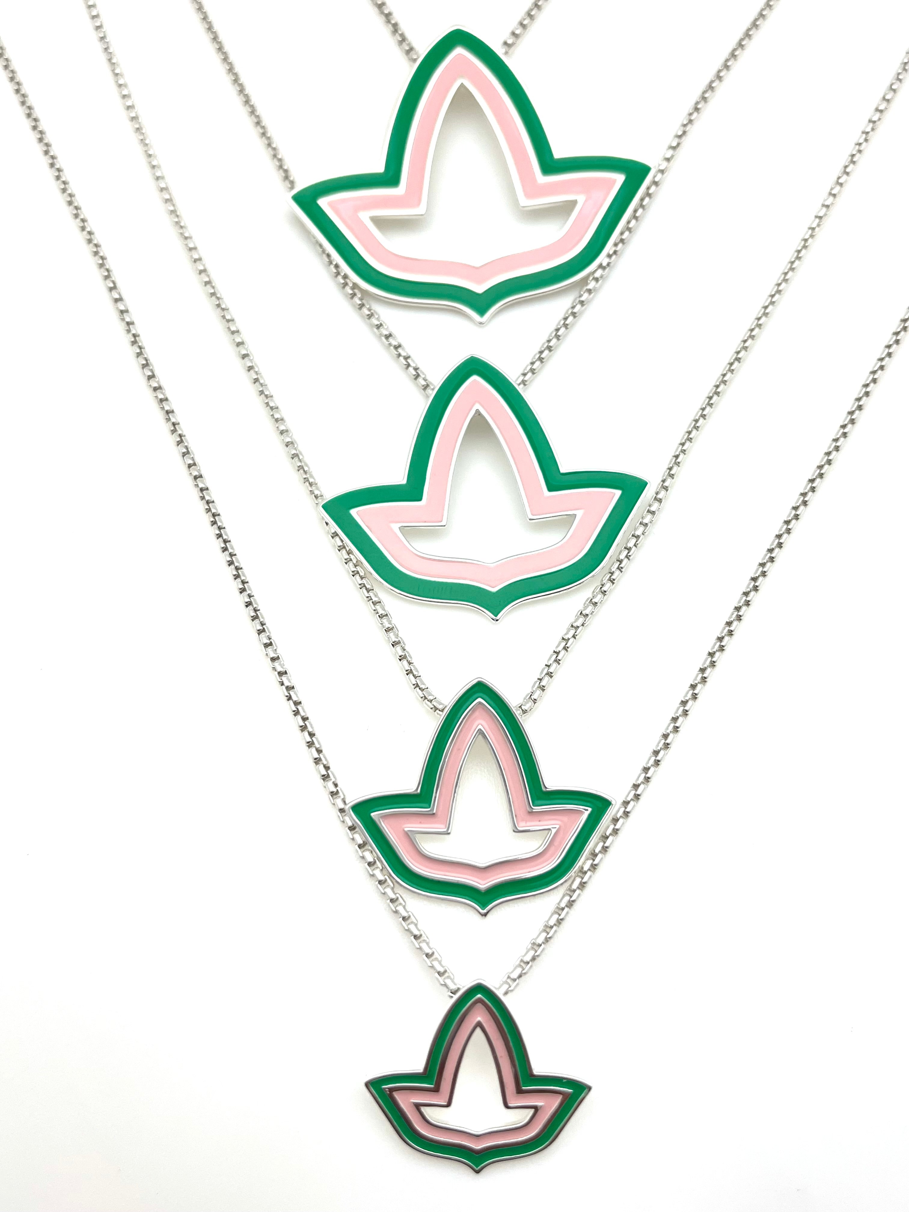 Pink and Green™ Enamel Open Ivy Leaf Necklace - Large