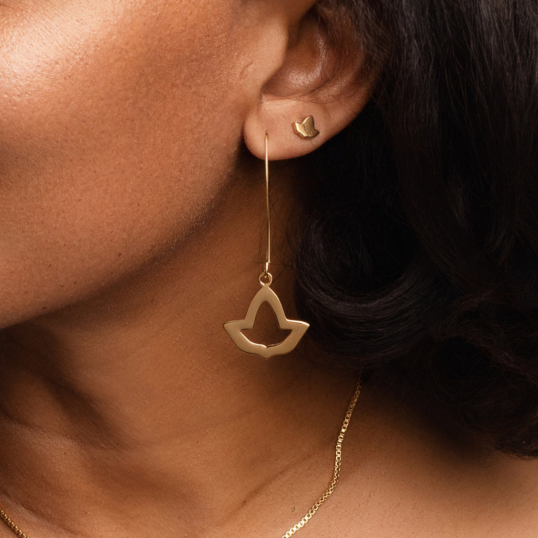 14k Gold Vermeil Open Ivy Leaf Thread Earrings-Small