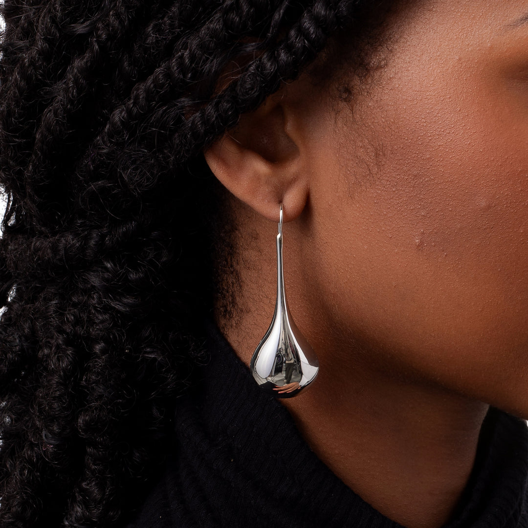 Silver Teardrop Earrings -Large