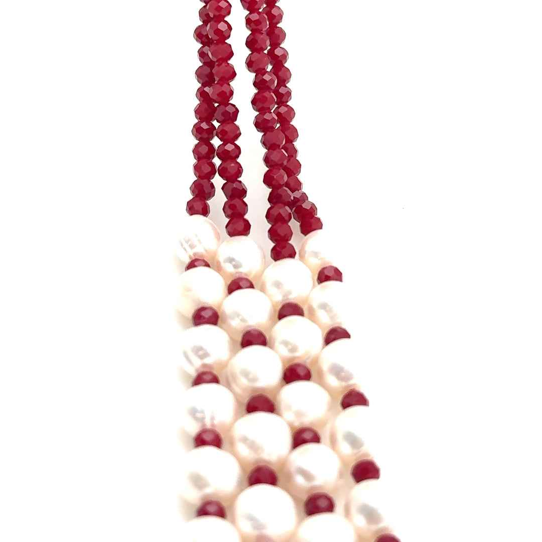 Red Crystal and Freshwater Pearl Lariat