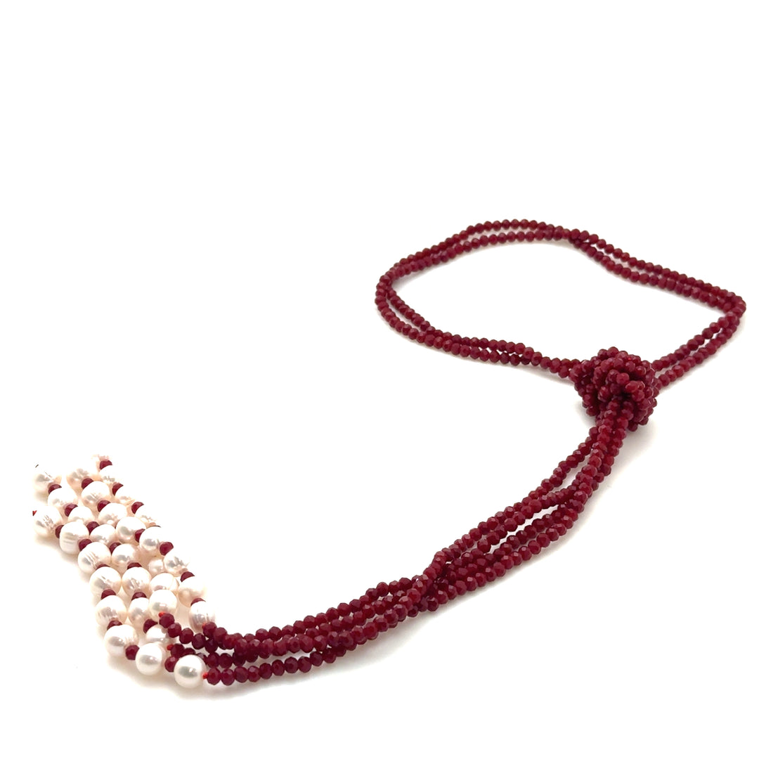 Red Crystal and Freshwater Pearl Lariat