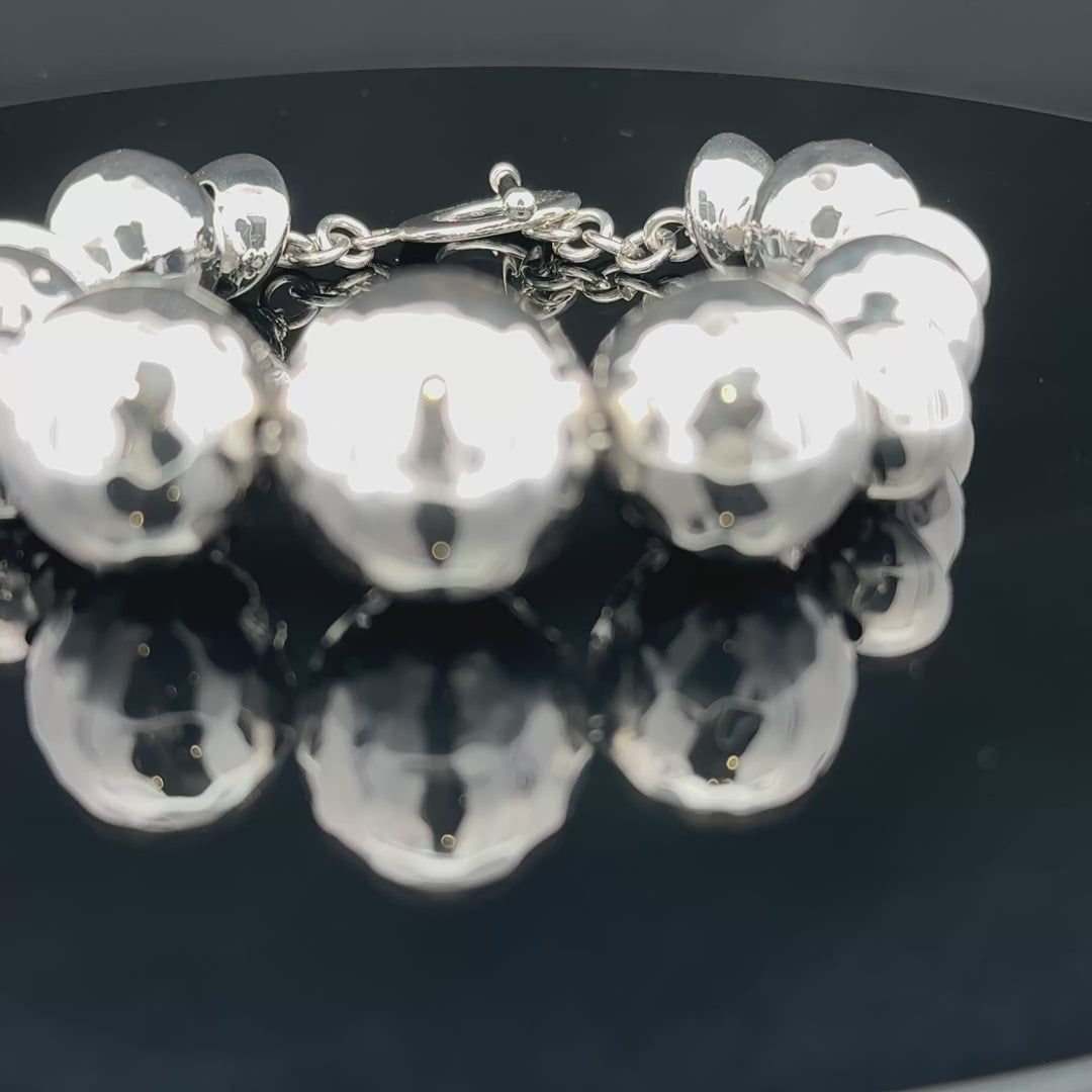 NEW! Sterling Silver Graduated Hammered Beaded Bracelet