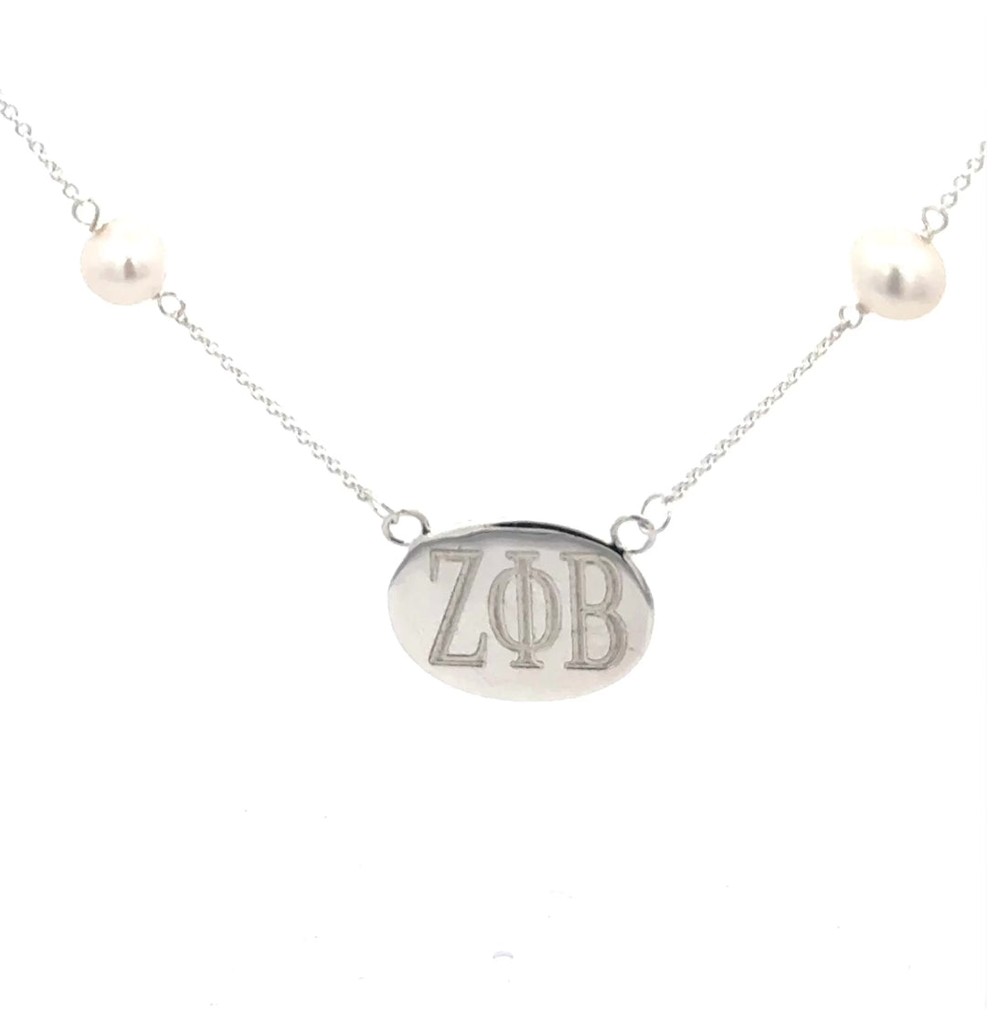 Zeta Phi Beta Oval Freshwater Pearl Necklace