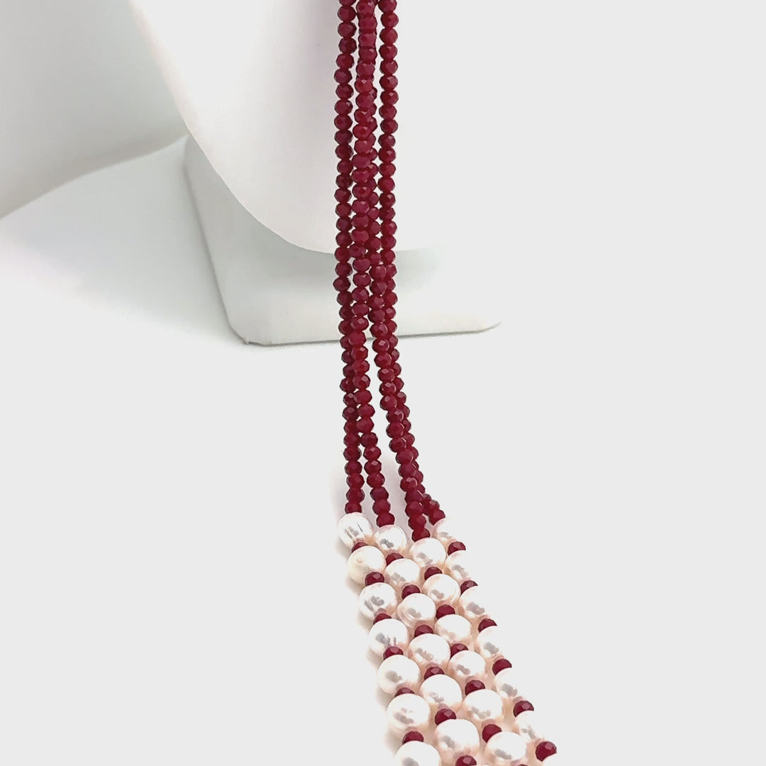 Red Crystal and Freshwater Pearl Lariat