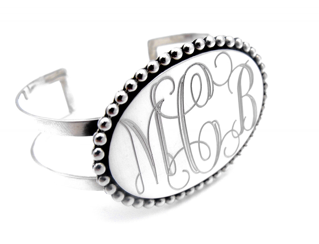Oval Beaded Monogram Cuff