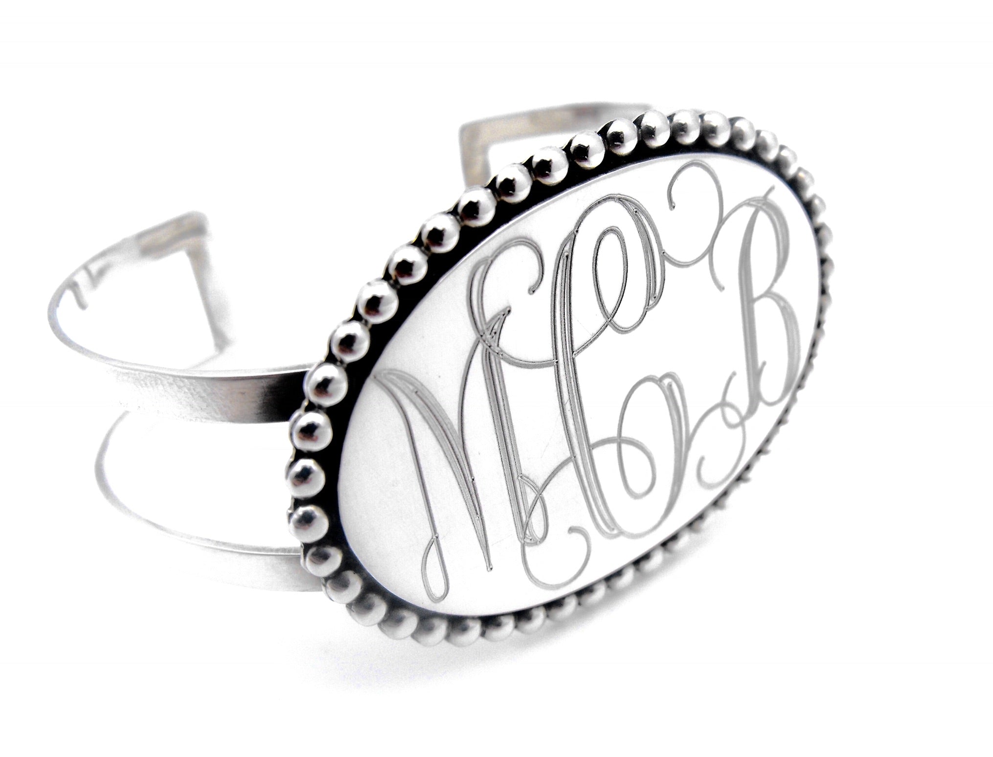 Oval Beaded Monogram Cuff