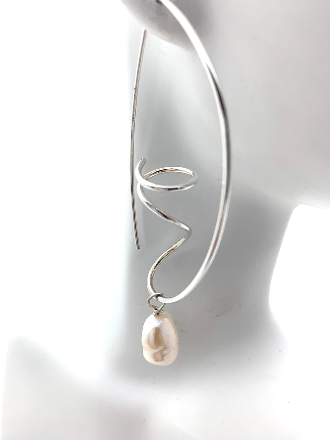 Spiral Earrings with Freshwater Pearl Dangles