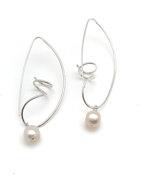 Spiral Earrings with Freshwater Pearl Dangles